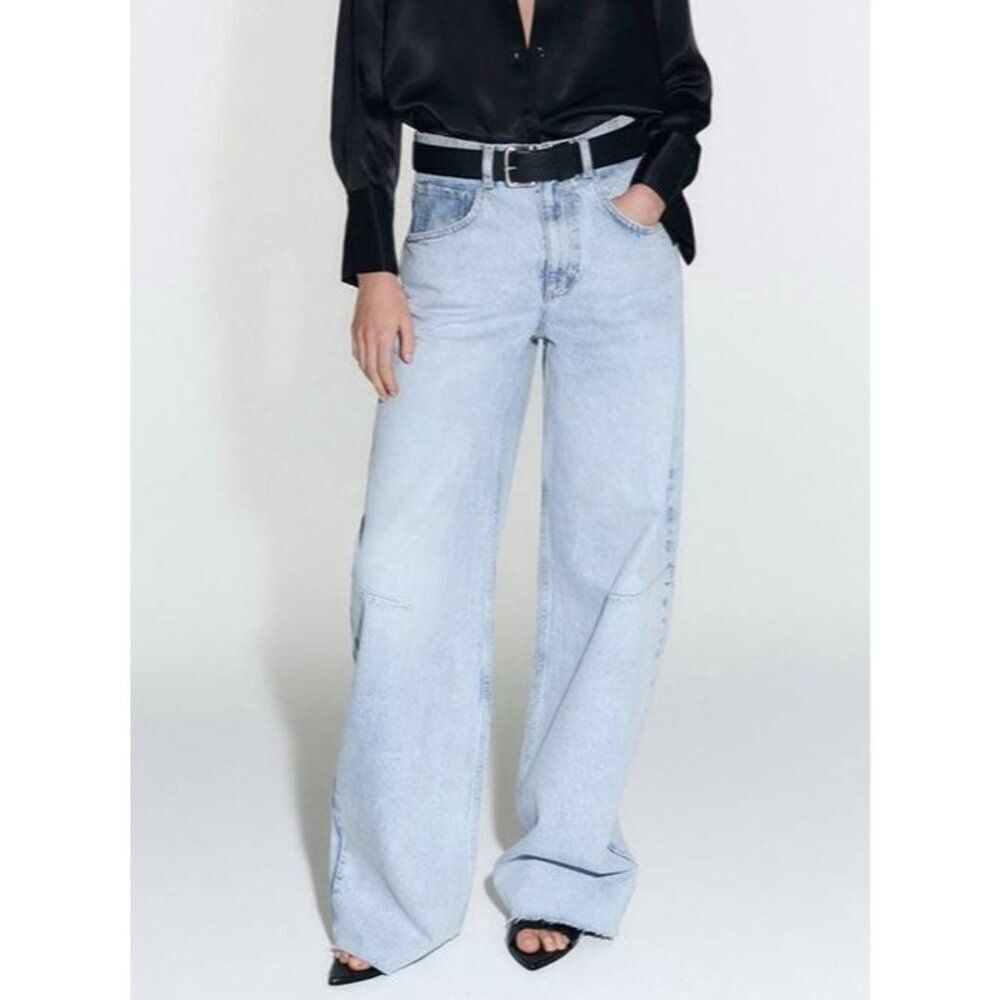 Zara Women Jeans EU 34 US 2 Blue Darted Balloon Slim Fit Curved Leg 6186/044 NWT